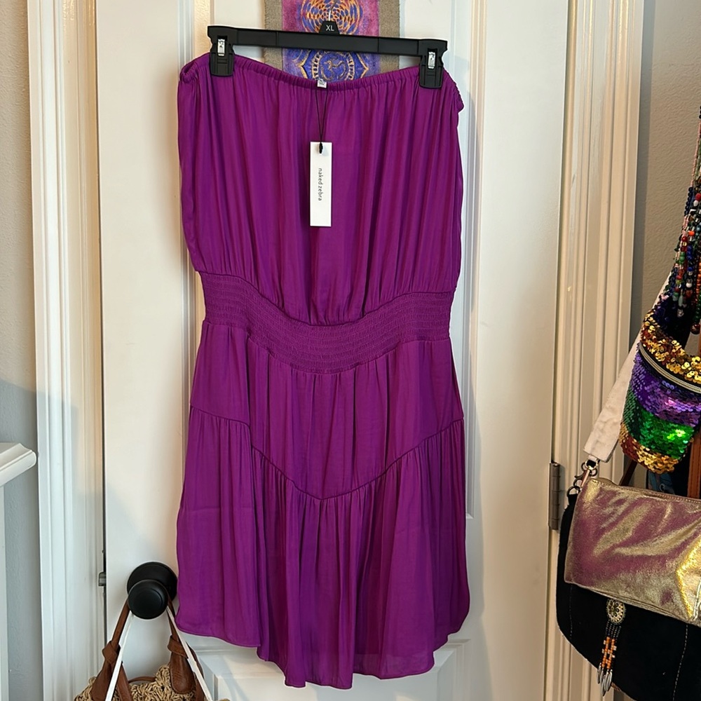 Naked Zebra Purple teared smocked mini dress